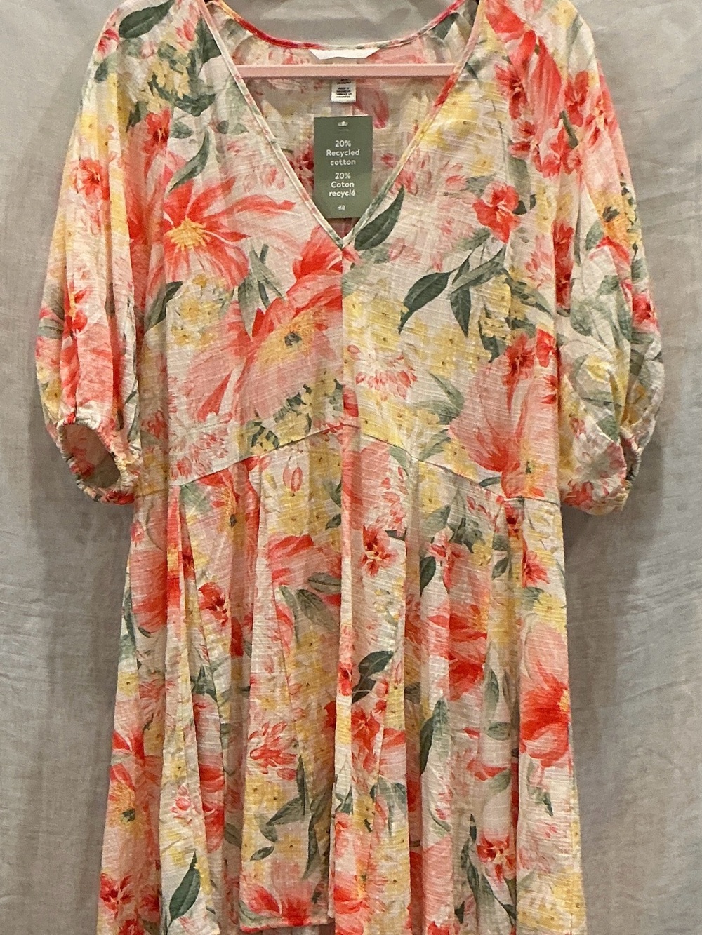 H&M Floral V-Neck dress in Coral, Yellow & Green